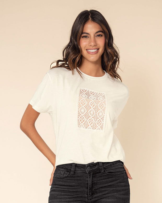 Blusa manga corta con transparencia localizada