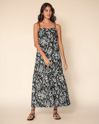 Vestido largo estampado de escote recto y tiritas#color_008-negro-estampado