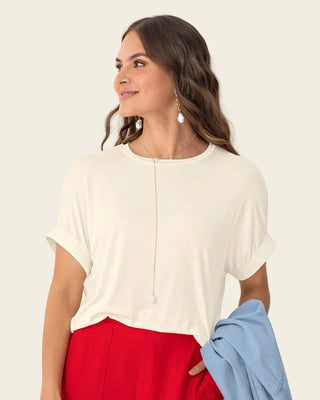 Camiseta básica manga corta con elástico ancho#color_018-marfil