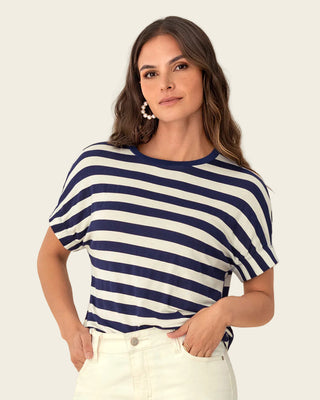 Camiseta básica manga corta con elástico ancho#color_034-azul-raya