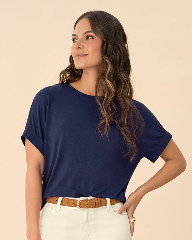 Camiseta básica manga corta con elástico ancho