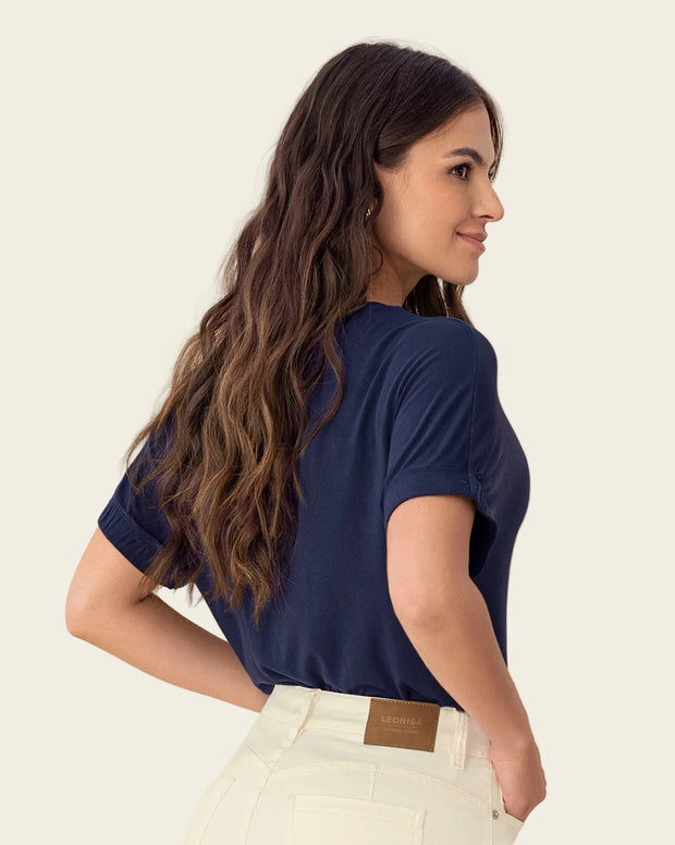 Camiseta básica manga corta con elástico ancho