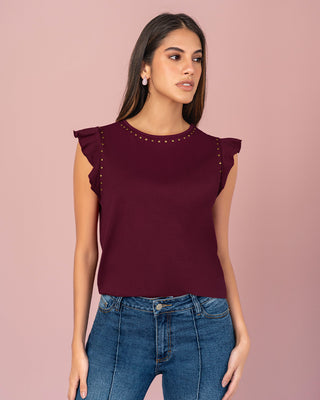 Camiseta con taches en cuello y sisa#color_c37-borgona