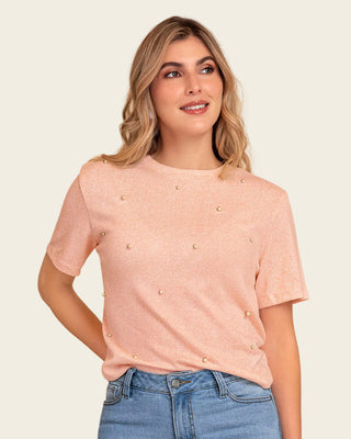 Camiseta manga corta con apliques de perlas#color_301-rosado-pastel