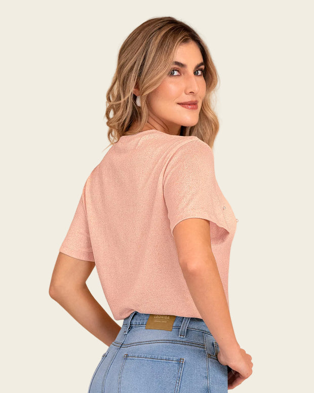 Camiseta manga corta con apliques de perlas