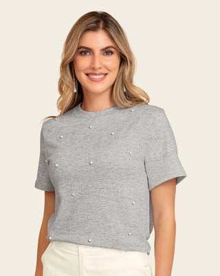 Camiseta manga corta con apliques de perlas#color_717-gris-claro