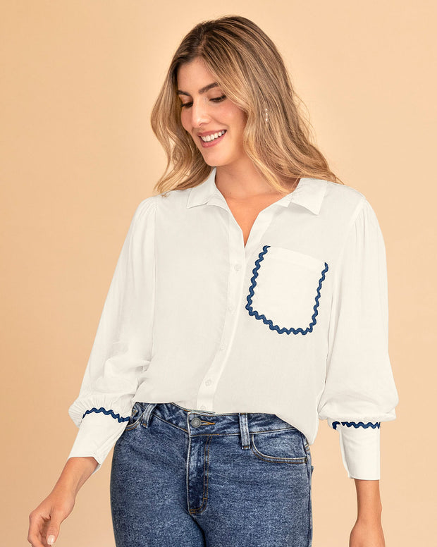 Camisa manga larga con apliques bordados