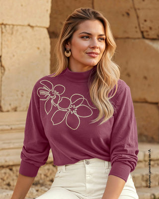 Buzo manga 3/4 con detalles bordados#color_c32-malva