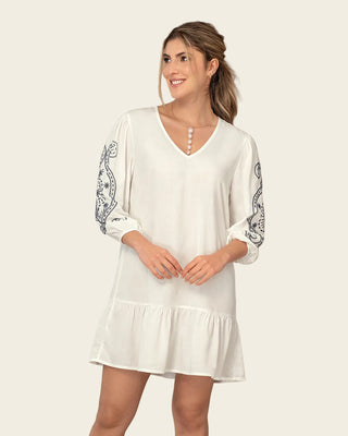 Vestido corto con estampado en mangas#color_018-marfil