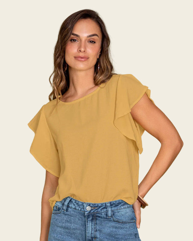 Blusa con boleros en mangas en tela craquelada