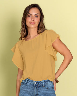 Blusa con boleros en mangas en tela craquelada#color_c73-amarillo