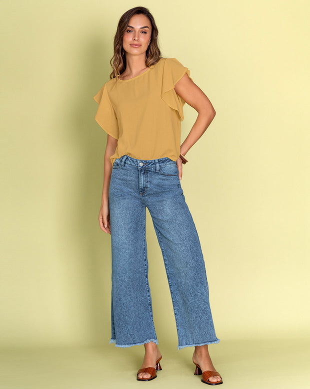 Blusa con boleros en mangas en tela craquelada