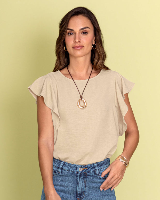 Blusa con boleros en mangas en tela craquelada