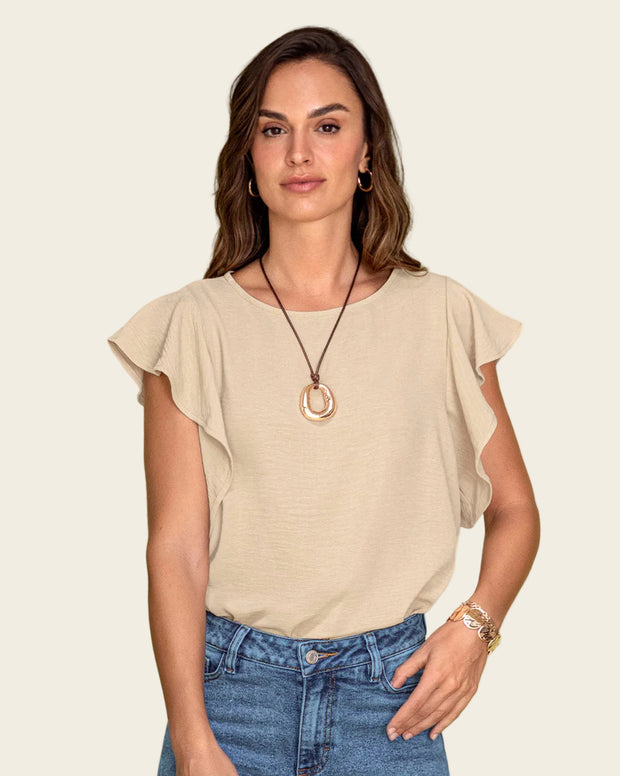 Blusa con boleros en mangas en tela craquelada