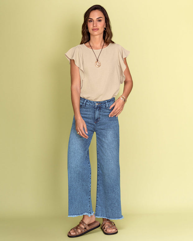 Blusa con boleros en mangas en tela craquelada