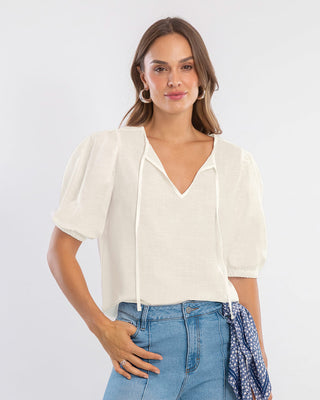 Blusa con tiras para anudar en escote#color_018-marfil
