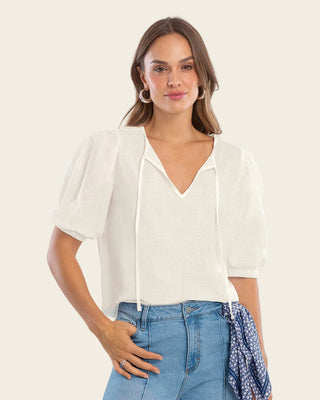 Blusa con tiras para anudar en escote#color_018-marfil