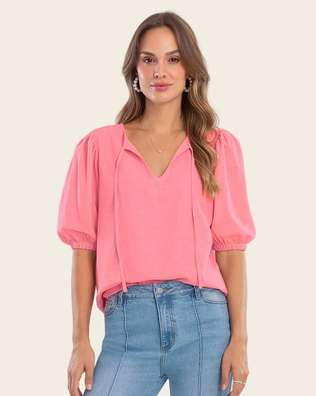 Blusa con tiras para anudar en escote