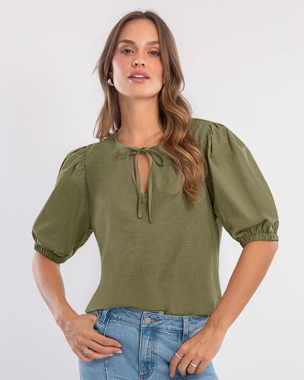 Blusa con tiras para anudar en escote