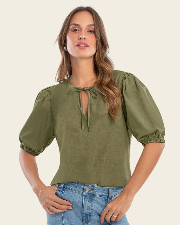 Blusa con tiras para anudar en escote