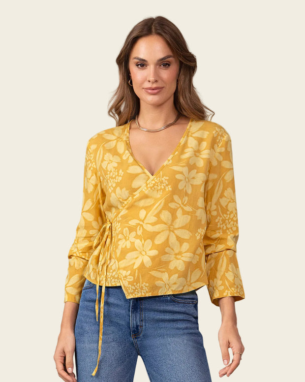 Blusa manga larga de diseño cruzado en frente