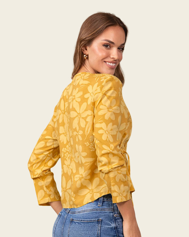 Blusa manga larga de diseño cruzado en frente