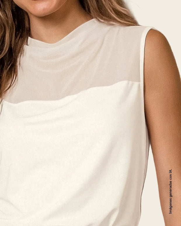 Blusa manga sisa con detalle en mesh en la parte superior