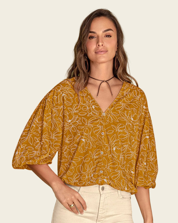 Blusa estampada de mangas 3/4