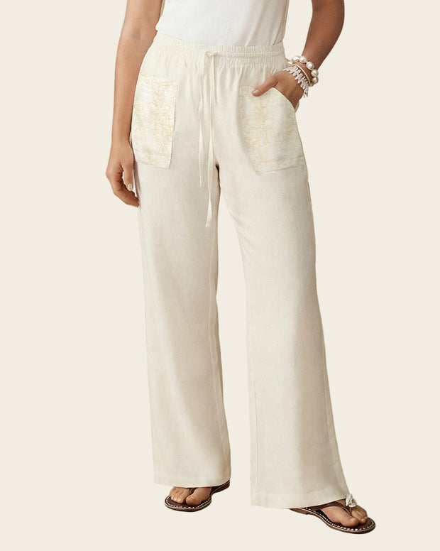 Pantalón bota recta con bolsillos bordados