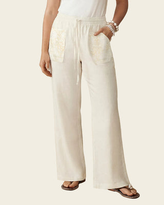 Pantalón bota recta con bolsillos bordados#color_018-marfil