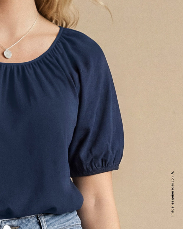 Blusa con escote redondo y mangas con volumen