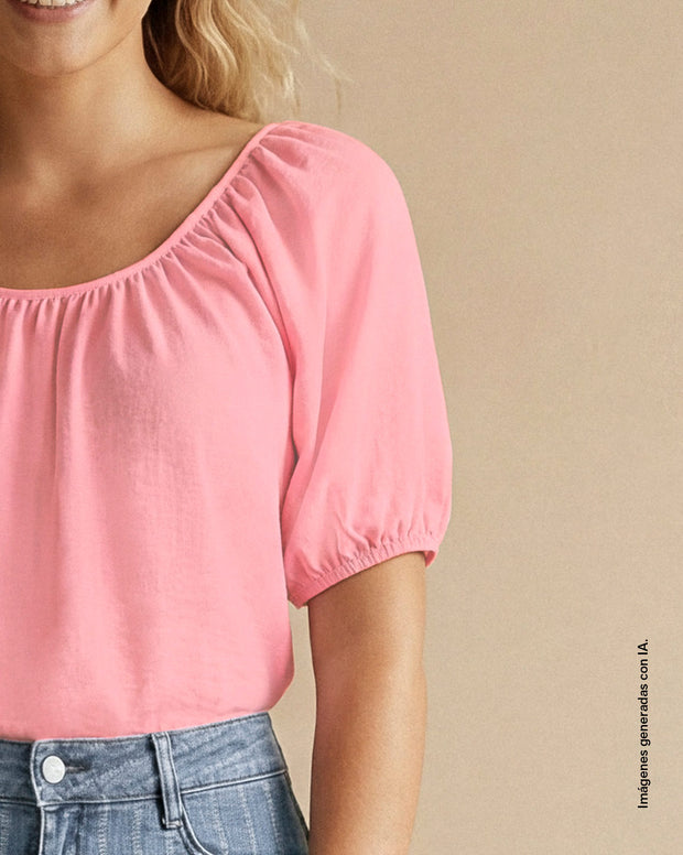 Blusa con escote redondo y mangas con volumen