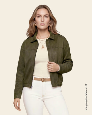 Chaqueta corta con textura tipo gamuza#color_171-verde