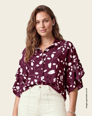 Camisa 3/4 amplia con mangas de vuelo#color_173-vino
