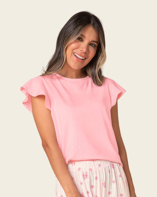 Camiseta manga corta cuello redondo con bolero en mangas#color_c68-rosado