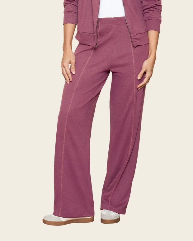 Pantalón bota recta con elástico en cintura y costuras decorativas