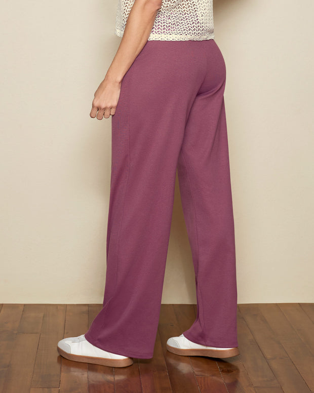 Pantalón bota recta con elástico en cintura y costuras decorativas