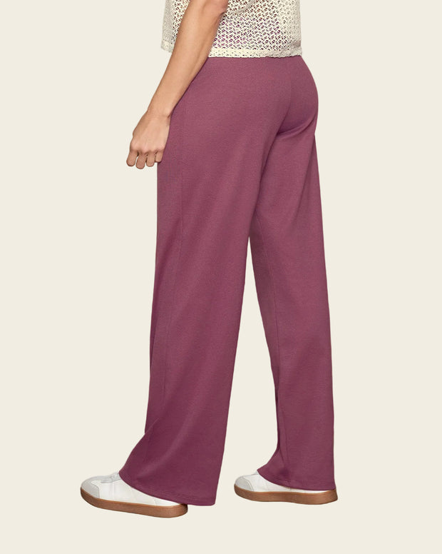 Pantalón bota recta con elástico en cintura y costuras decorativas