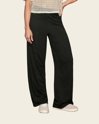 Pantalón bota recta con elástico en cintura y costuras decorativas#color_700-negro
