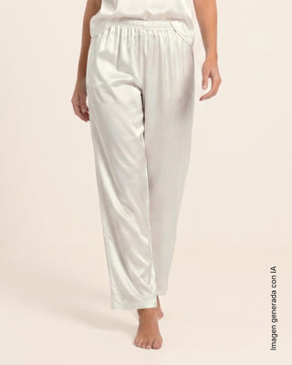 Pantalón satinado largo con cintura elástica#color_018-marfil