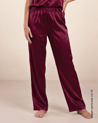 Pantalón satinado largo con cintura elástica#color_194-vino