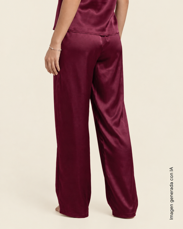 Pantalón satinado largo con cintura elástica