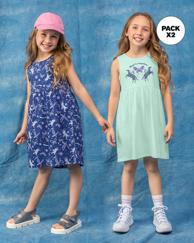 Paquete x 2 vestidos cortos para niña#color_s02-menta-y-azul-estampado