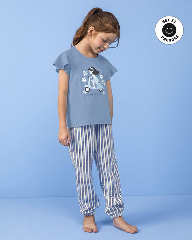 Camiseta con bolero en mangas + Jogger de pijama para niña#color_s01-azul-claro