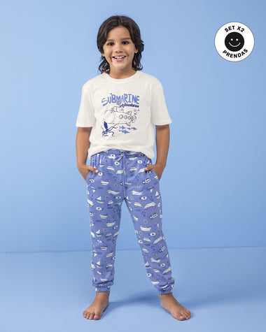 Pijama para niño con camiseta y jogger#color_s01-blanco-azul-est