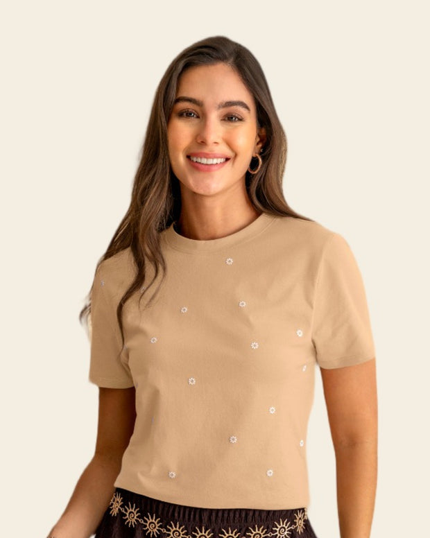 Camiseta en algodón manga corta con estampado localizado