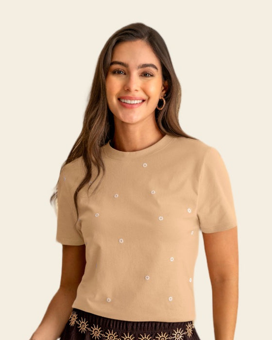 Camiseta en algodón manga corta con estampado localizado#color_714-arena