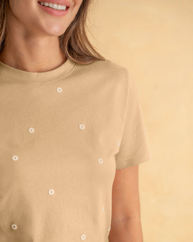 Camiseta en algodón manga corta con estampado localizado