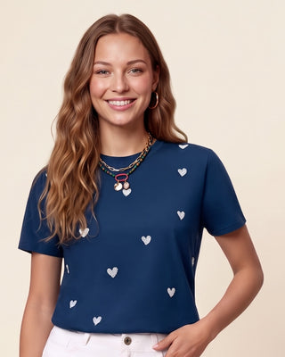 Camiseta en algodón manga corta con estampado localizado#color_c41-azul-medio