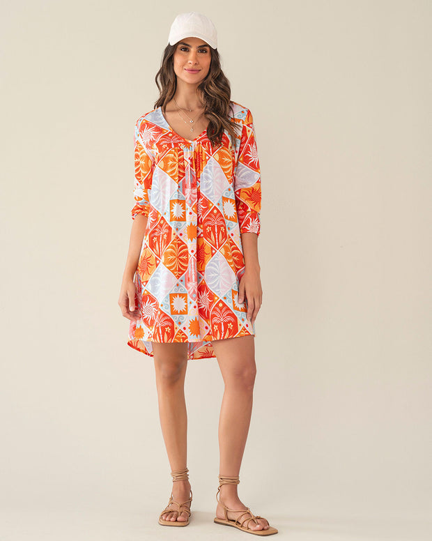 Vestido corto manga larga cuello en V